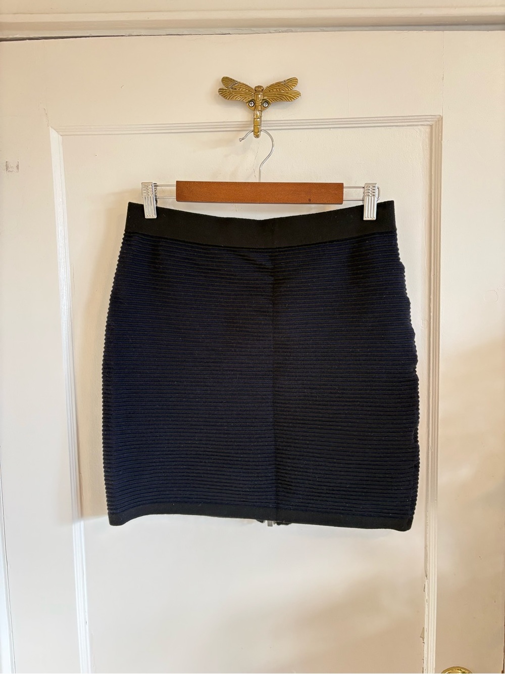 Banana Republic Merino Wool Blend Ribbed Textured Mini Skirt Black & Navy Medium